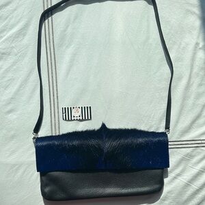 Never Worn Elegant Black and Blue Gazelle fur Women's Bag